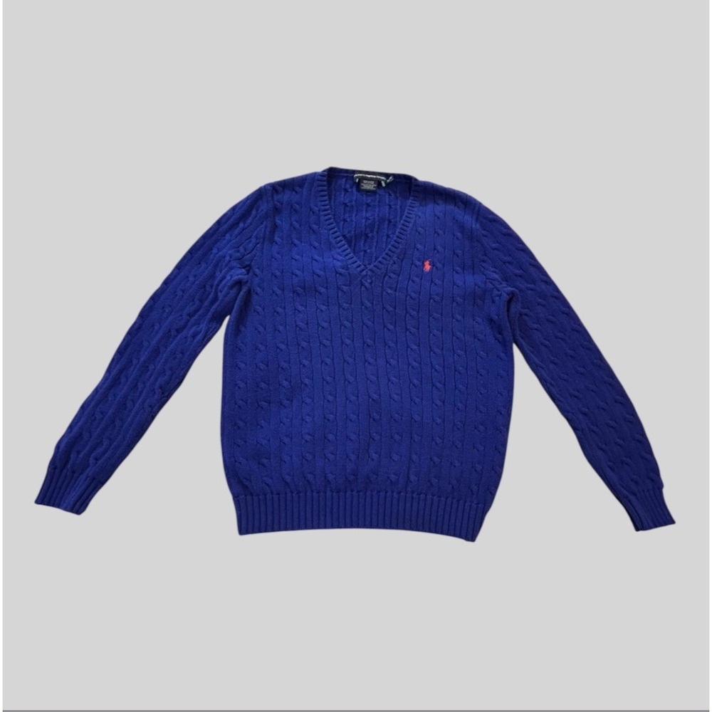 Ralph Lauren Sport Women's XL Blue Cable Knit V Neck Pullover Sweater